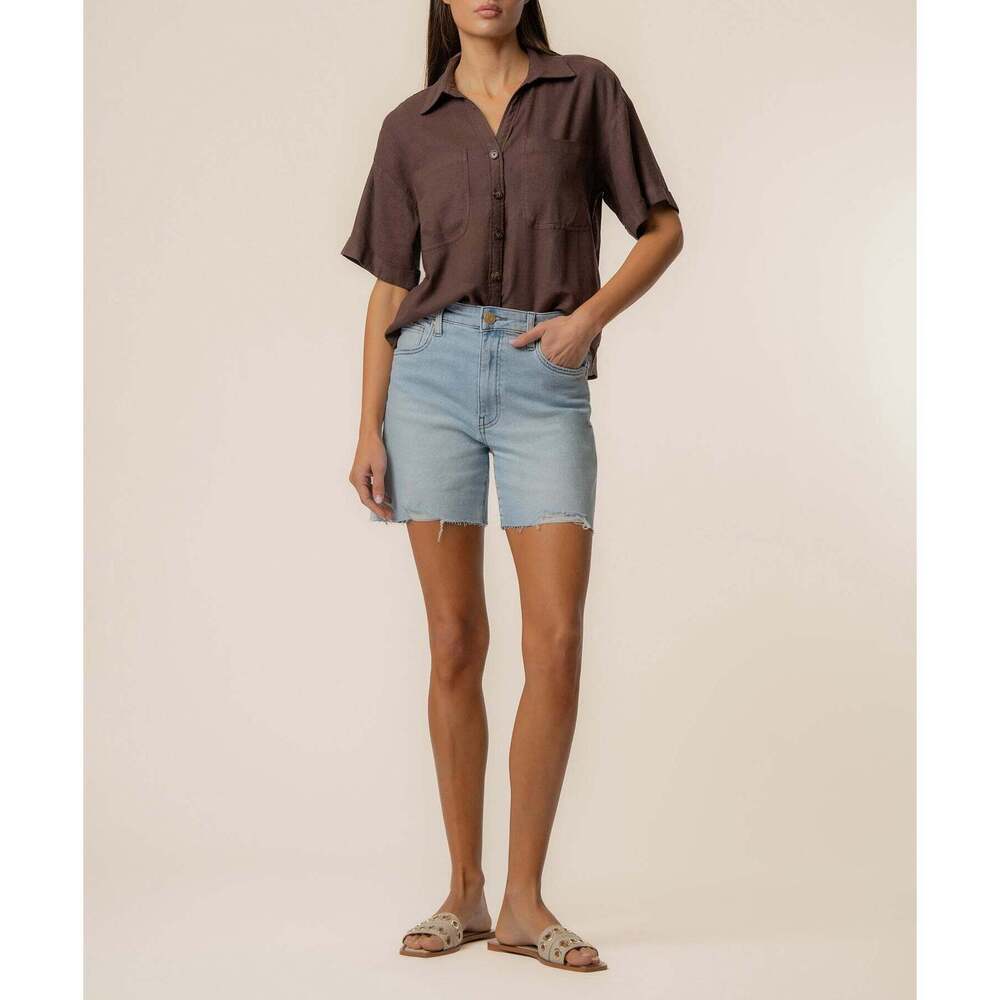 Kut from the Kloth Brianna Linen Boxy Shirt in Chocolate Size Large / NWT